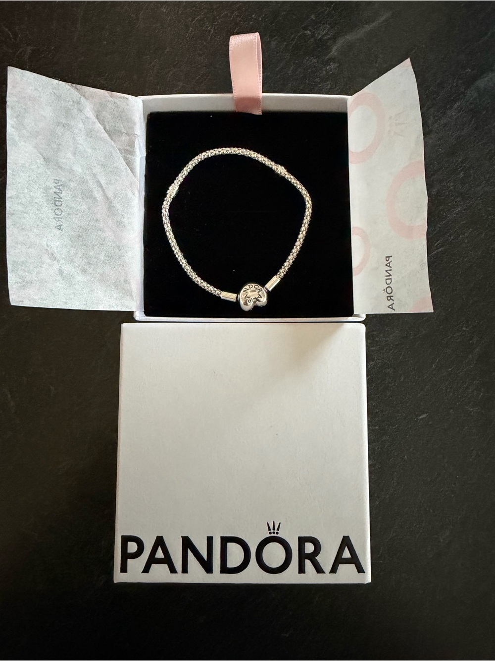 Pandora Silver Heart Clasp Braided Bracelet - Silver